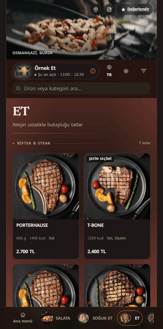 cepte.menu kategori ekranı